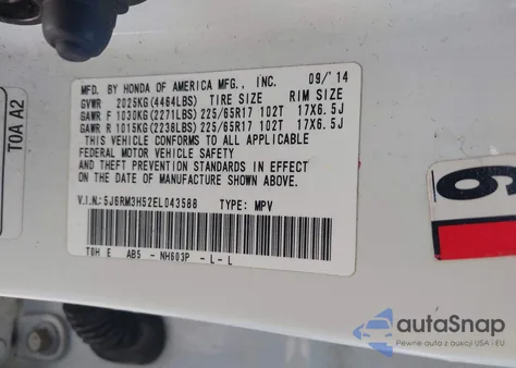 2014 Honda Cr-V Ex z USA, uszkodzony, nr VIN 5J6RM3H52EL043588